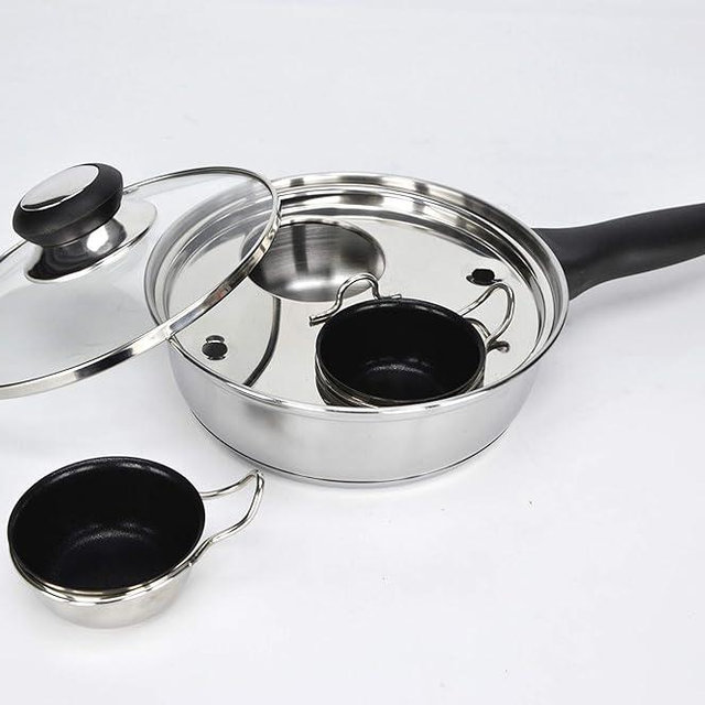 RUNZI 2 Cups Egg Poacher Pan - Stainless Steel Poached Egg Cooker – Perfect Poached Egg Maker – Induction Cooktop Egg Poachers Cookware Set with 2 Nonstick Large PFOA FREE Egg Poacher Cups…