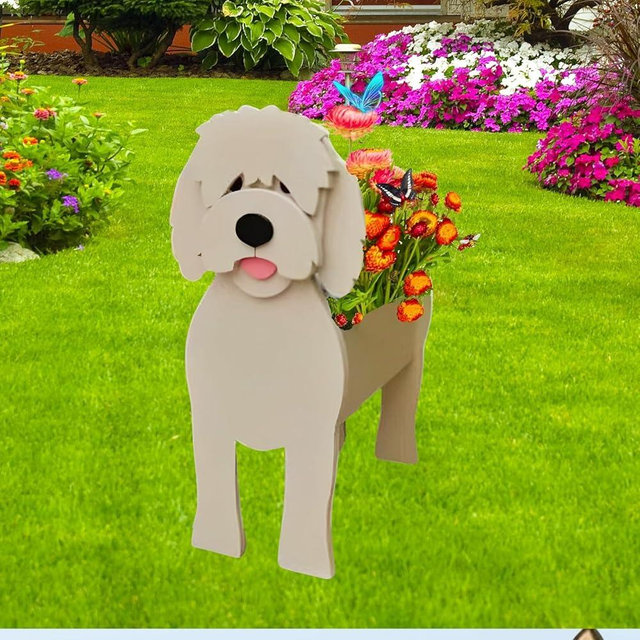 strolfay Golden Doodle Dog Planter, Cute Animal Shaped Plant Pot, Dog Flower Pot, Gifts for Women & Pet Lovers, Indoor Outdoor Garden Home Office Decor, 9.45 x 7.17 x 13.82 Inches
