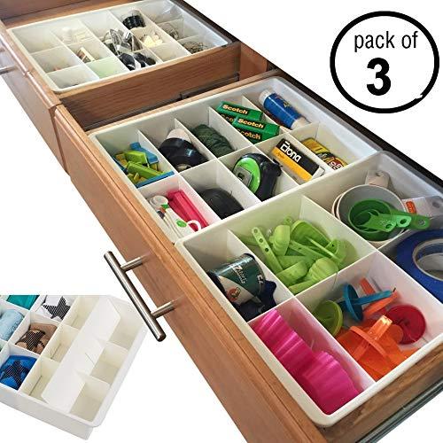 Uncluttered Designs Adjustable Drawer Dividers for Utility Drawer Kitchen Storage and Organization (3 Pack)