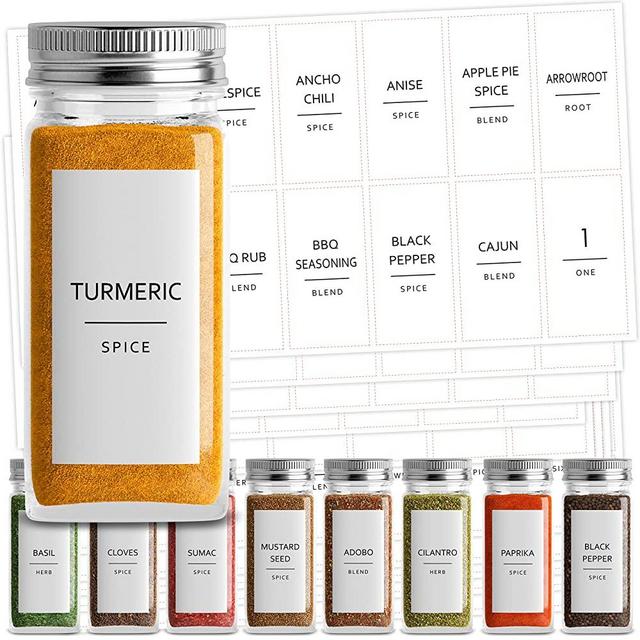 Talented Kitchen 140 Spice Jar Labels Preprinted. 140 Minimalist Black Text on White Label, Water Resistant Spice Labels Sticker. Seasoning, Herb & Spice Rack Organization (140 Minimalist Spice Label)