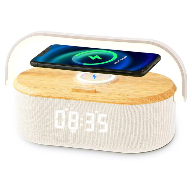 YIIMOO 6-in-1 Sound Machine Alarm Clock,Wireless Charger,Stereo Bluetooth Speaker with Soothing Sounds,3 Level Bedroom Night Light