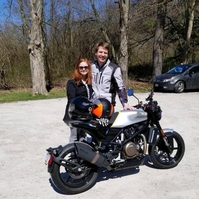 Their favorite activity, on the motorcycle that almost delayed the first date. Ask Matt about that story sometime. 🤣