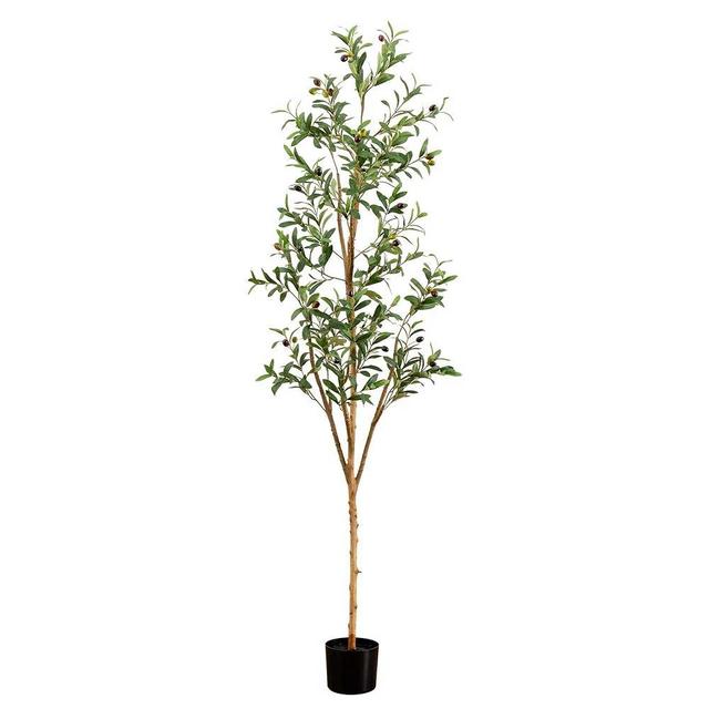 Nearly Natural 6FT Tall Silk Faux Olive Tree for Home and Office Decor, Fake Potted Tree with Natural Wood Trunk, Realistic Branches and Lifelike Fruits