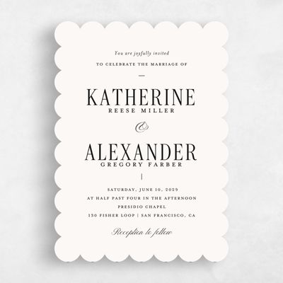 Beige Scalloped Wedding Invitation - Dove Portrait