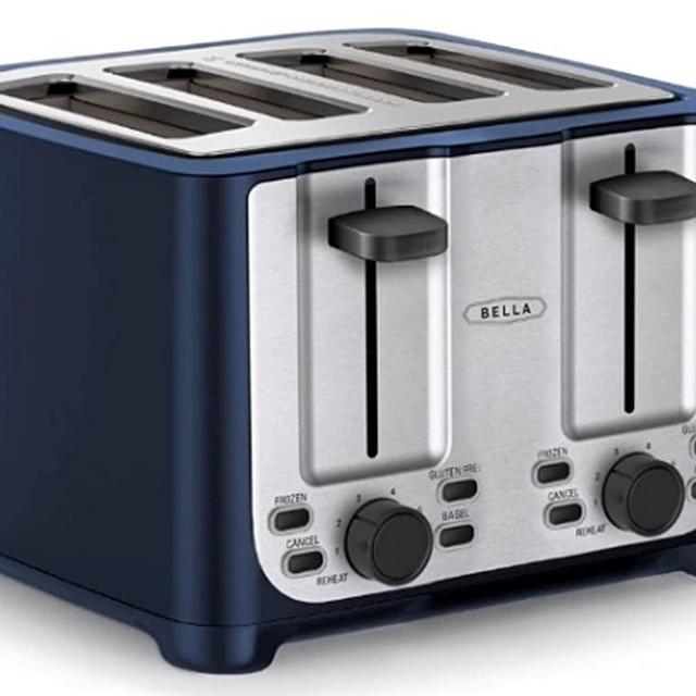 BELLA 4 Slice Toaster with Auto Shut Off - Extra Wide Slots & Removable Crumb Tray and Cancel, Defrost & Reheat Function - Toast Bread & Bagel, Blue