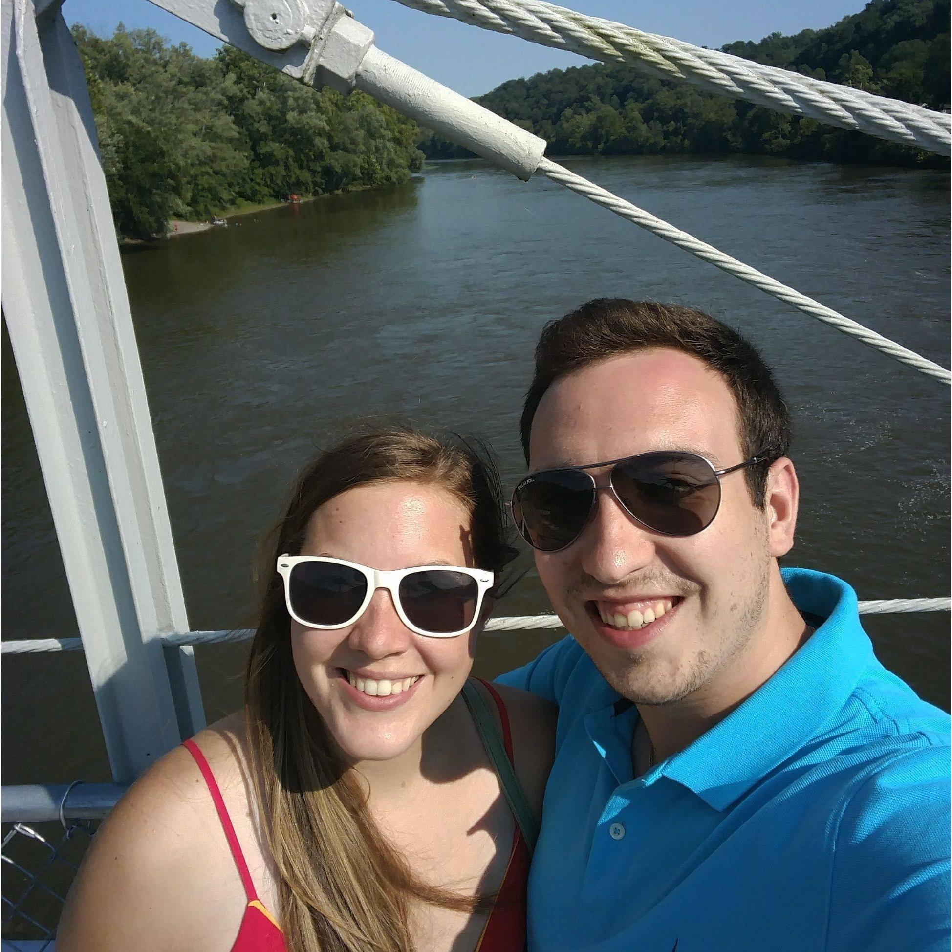 Caroline and Dan in 2018 on the Lumberville-Raven Rock Pedestrian Bridge that is located at their wedding venue!