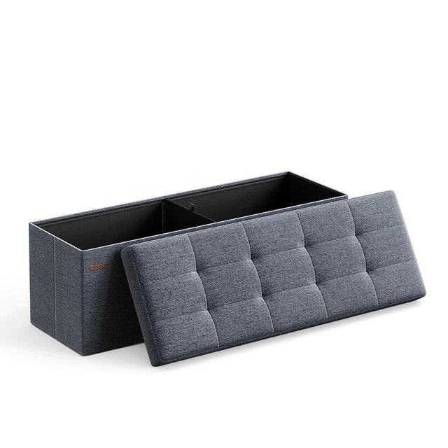 SONGMICS 43 Inches Folding Storage Ottoman Bench, Storage Chest, Foot Rest Stool, Bedroom Bench with Storage, Light Denim Blue ULSF077Q01