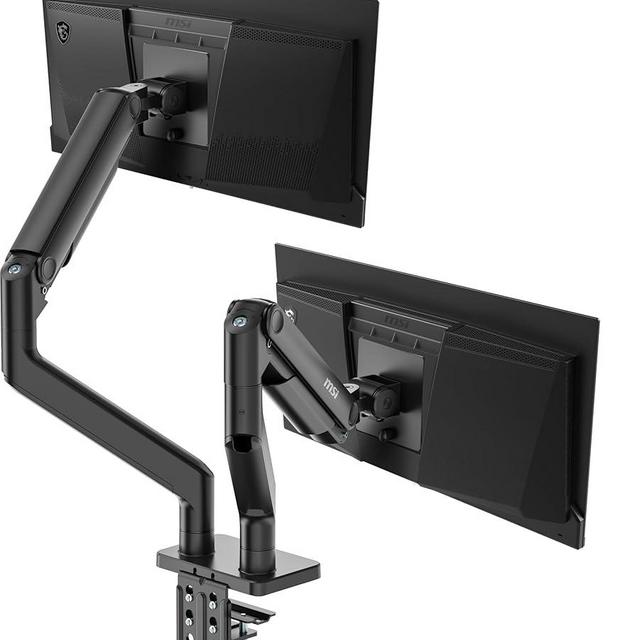 MSI MAG MT201D - Premium Heavy Duty Dual Monitor Stand Arms, 17-45" Support, VESA Compatible, Adjustable Spring Mount, 44 lbs per Screen, Clamp & Grommet, Quick Release Plate - Black