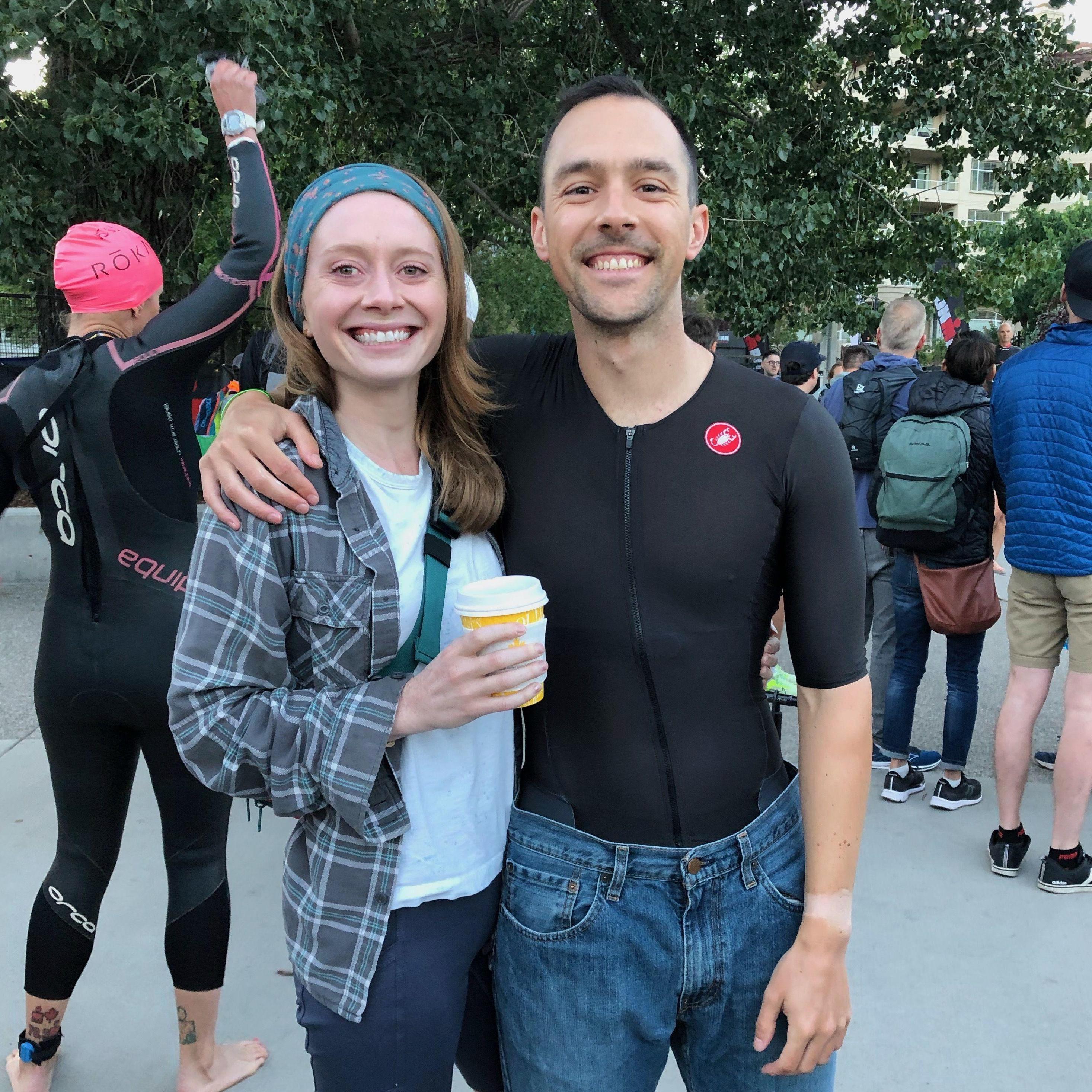 Pre-Ironman in Penticton, CA. Smiling like we didn't wake up at 3am.