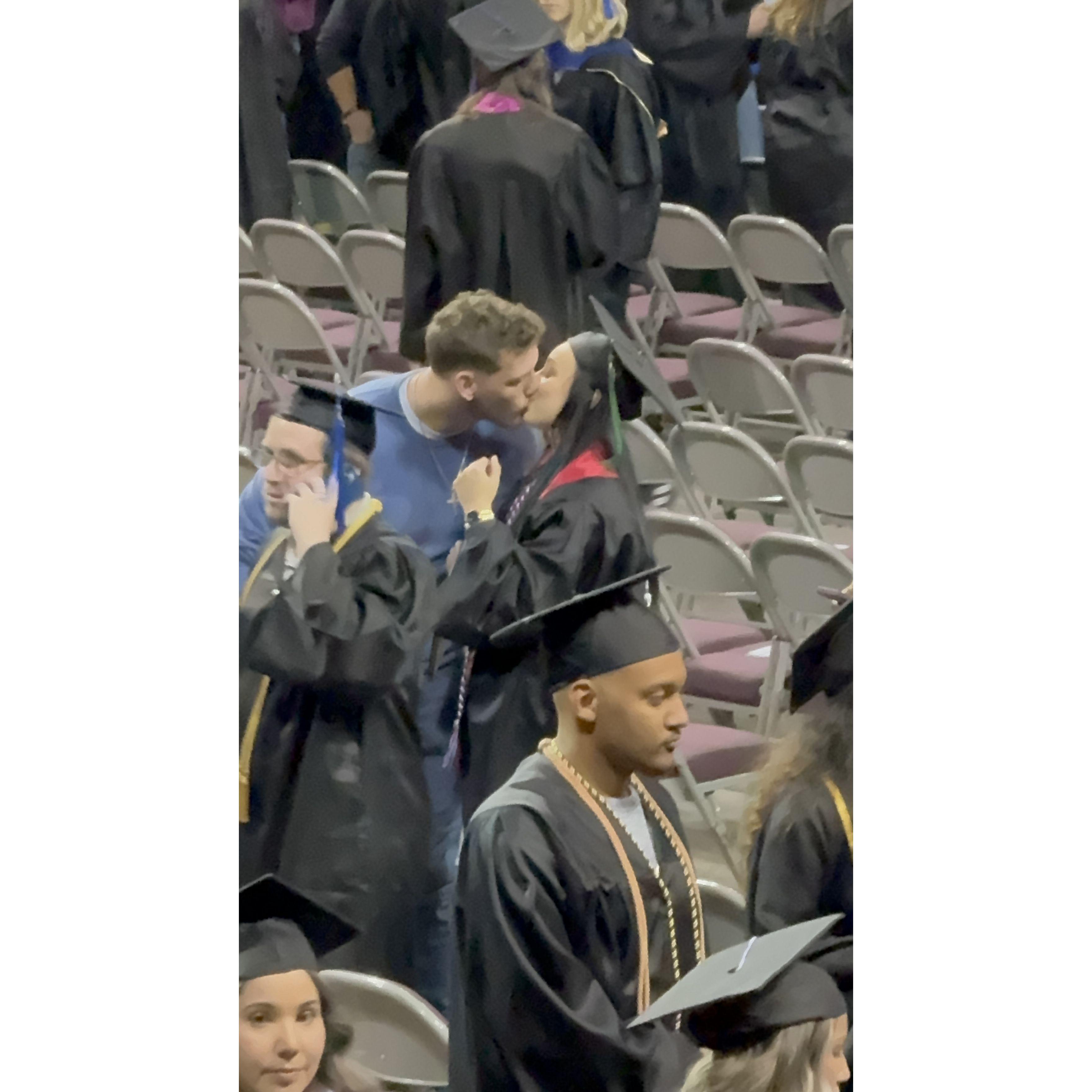 Timmy was the first one down to congratulate Brittany for graduation