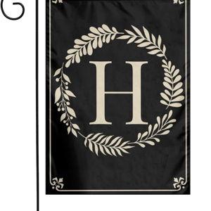 Monogram H Garden Flag Double Sided Outdoor Wreath Letter Black Garden Yard Banner Decoration Size 12"X18"
