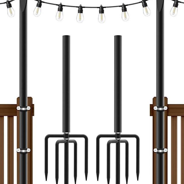 AILBTON 2 Pack 10Ft String Light Poles,Light Poles for Outside String Lights,Outdoor Light Poles with Fence Brackets for Hanging String Lights,Metal Poles Stand for Deck Patio Backyard