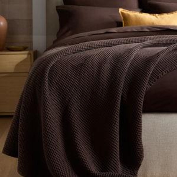 Organic Waffle Bed Blanket - Espresso, King/Cal King