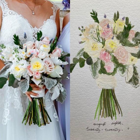 Custom Bridal Bouquet Watercolor Painting | Bridal Gift Floral Bouquet