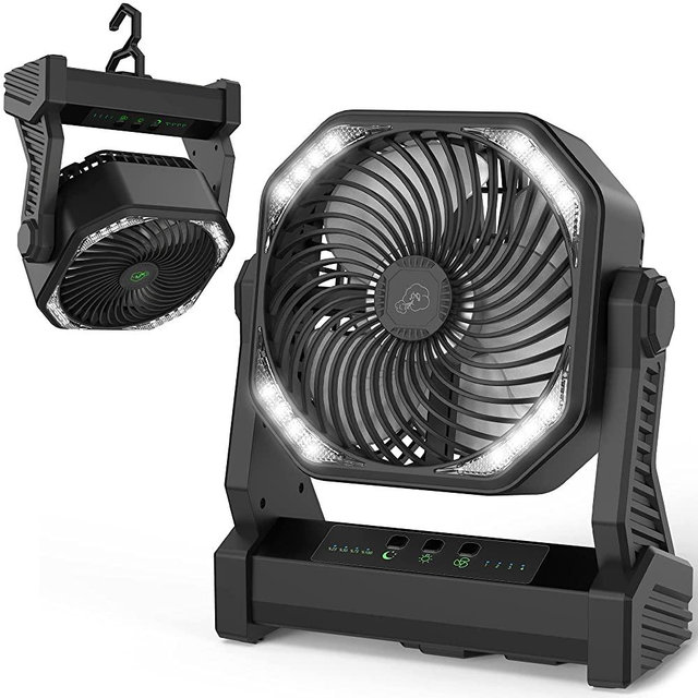 Camping Fan with LED Lantern, 20000mAh Rechargeable Battery Operated Outdoor Tent Fan with Light & Hook, 270° Pivot, 4 Speeds, Personal USB Desk Fan for Camping, Power Outage, Hurricane, Jobsite