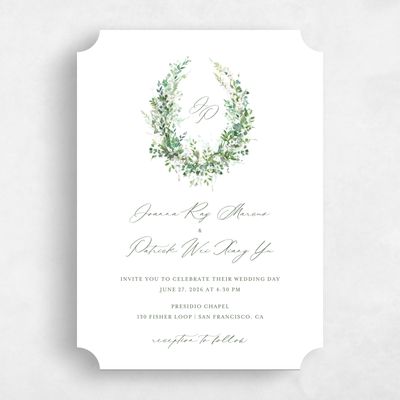 Green Ticket Wedding Invitation - Blosser Portrait