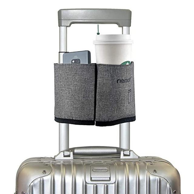riemot Luggage Travel Cup Holder Free Hand Drink Caddy - Hold Two Coffee Mugs - Fits Roll on Suitcase Handles - Gifts for Flight Attendants Travelers Accessories Grey