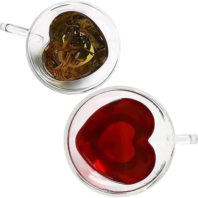 Seninhi Double layer heart cup Heart - Heart Shaped Cup - clear glass with Handle Double Wall Insulated Heat resistant coffee cup, tea cup, milk cup, Nice Gift creative (8oz/240ML)