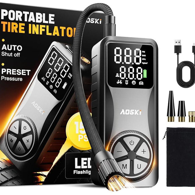 Tire Inflator Portable Air Compressor: 4X Faster 150 PSI Cordless Air Pump for Car Tires with Digital Pressure Gauge, Auto Shut-Off, Air Compressor Tire Inflator for Car, Motorcycle, Bicycle, Balls