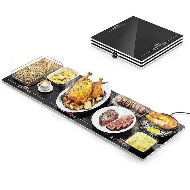 FEPPO Warming Trays for Buffets Party, Extra-Long 47"x15" 3-in-1 Modular Food Warmer with Independent Temp & Timer Control, Glass Food Warming Mat, Ideal for Catering & Gatherings