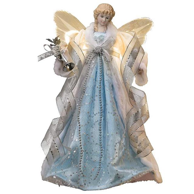 Valery Madelyn 15.7 Inch Pre-Lit Blue Silver Christmas Angel Tree Topper, Angel Tree Top with 10 Warm LED Lights for Christmas Tree Decoration, Battery Operated(Not Included)