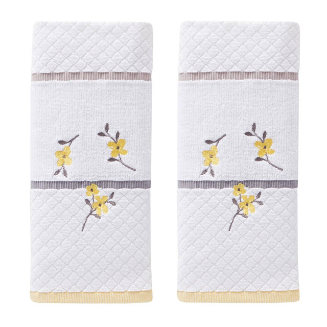 SKL Home 2pc Spring Garden Hand Towel Set White: Cotton Jacquard Terry, Midweight, Machine Washable