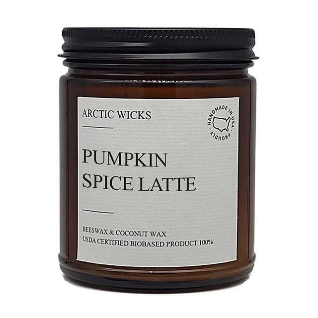 Arctic Wicks Pumpkin Spice Latte Candles | Handcrafted Natural Coconut & Beeswax Collection 7.2oz Amber Candle Jar