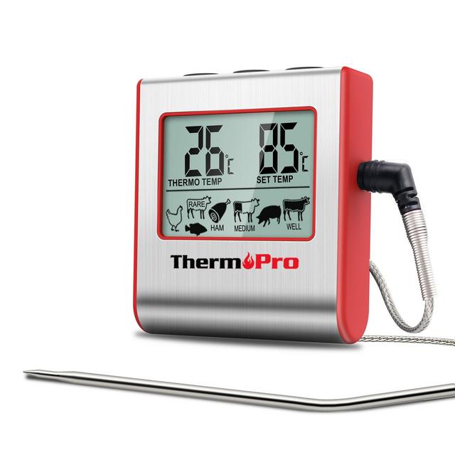 ThermoPro TP16W Digital Meat Cooking Smoker Kitchen Grill BBQ Thermometer with Large LCD Display in Red