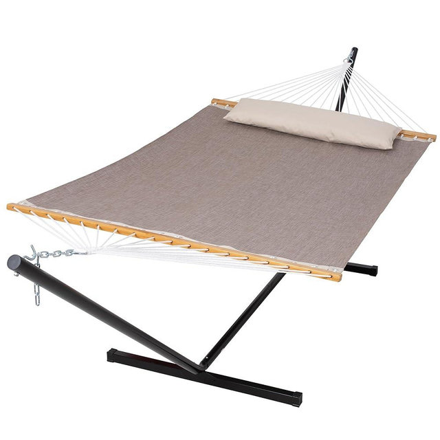 SUNCREAT Portable Hammock with Stand Included, Stand Alone Backyard Hammock for 2 Person, 450 lbs Capacity, Brown
