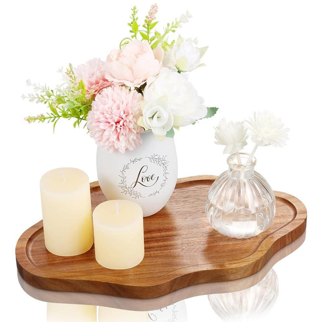 BIEOFFEI Small Decorative Tray Wood Decorative Serving Tray for Candles Perfume, Cloud Wooden Jewelry Tray Trinket Dish, Wooden Trays for Coffee Table Home Decor