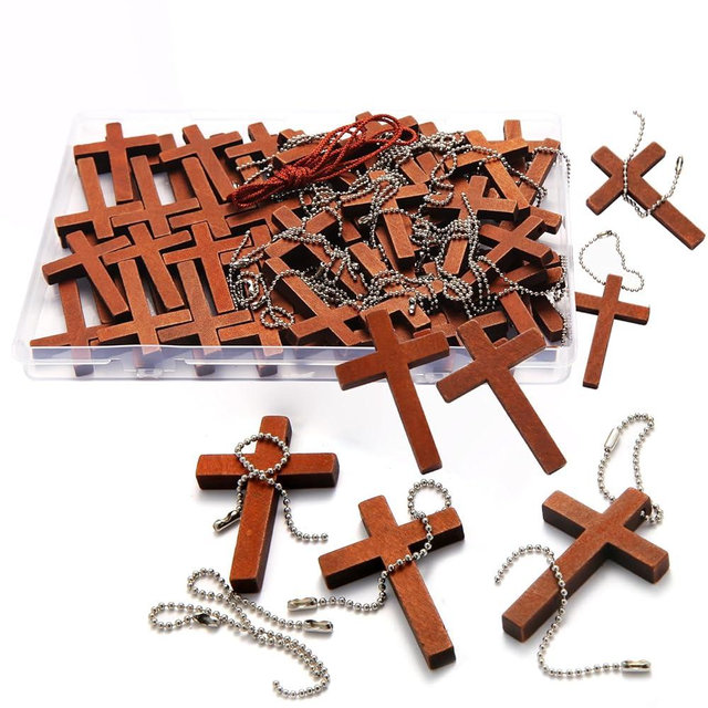 Gtudkae 1 Box 63/70/120 Pack Small Wooden Pocket Cross Charms Keychain, Natural Mini Wooden Crosses Pendants for Church Praying,Easter, Christian Gifts, Crafts for DIY Jewelry, Keychains
