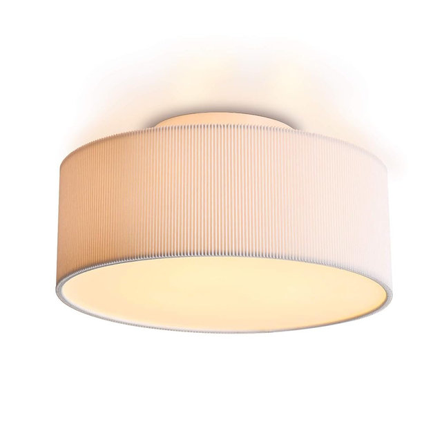 SomSom Ceiling Light, 15'' Modern Stripe Fabric Pendant Light Shade Flush Mount, Large Drum Lampshade, Lamps for bedrooms, Flush Chrome Matt, 3 Bulbs