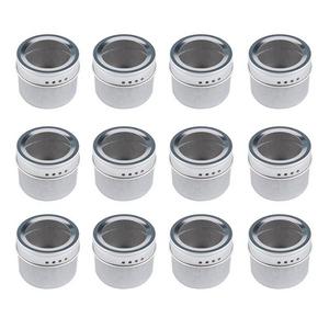 Bekith 12 Pack Magnetic Spice Tins Multi-Purpose Storage Tin, Clear Top Lid with Sift or Pour, Magnetic on Refrigerator and Grill. Includes 144 PVC Spice Label Set.