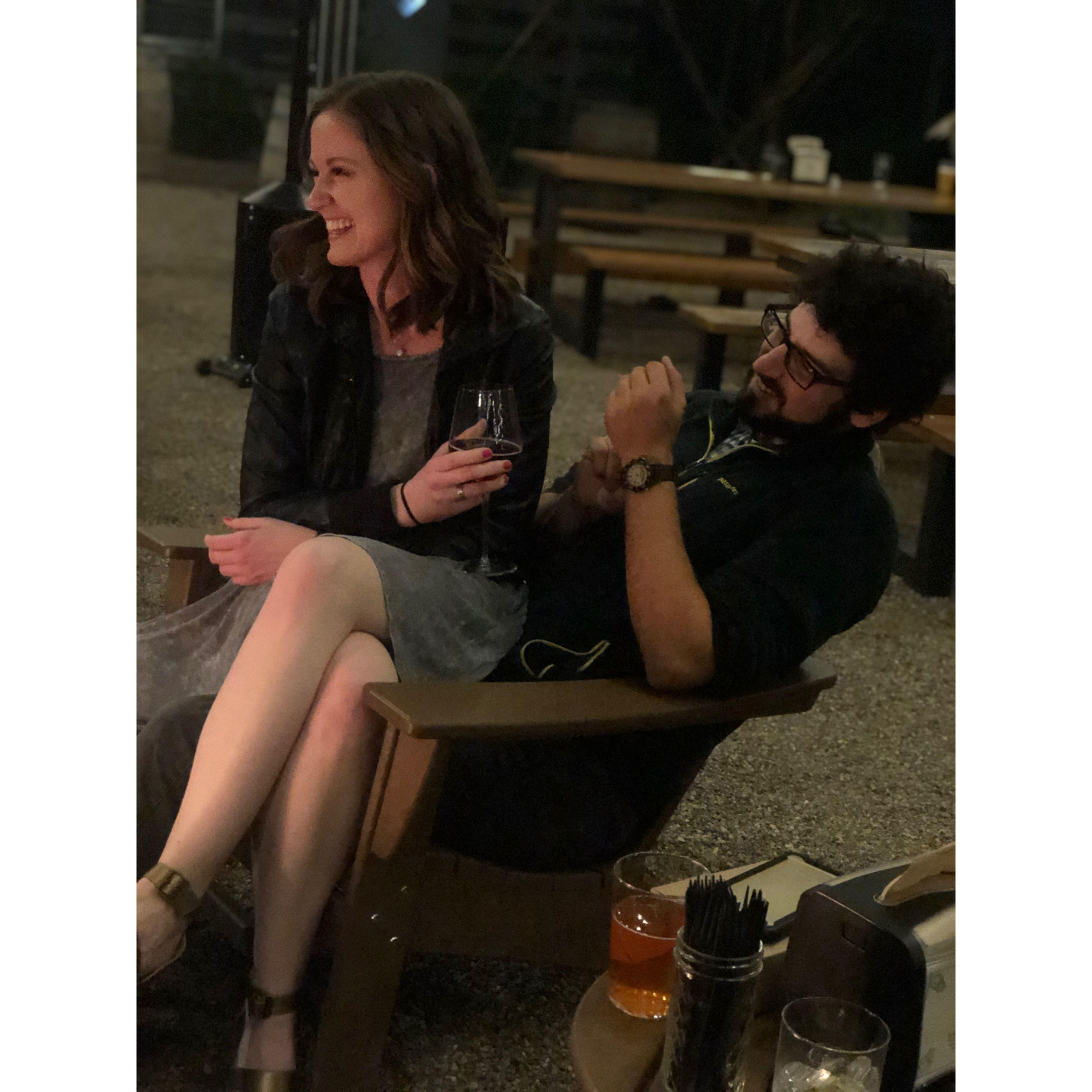 Our first photo together and the first time Jason met Mackenzie's friends