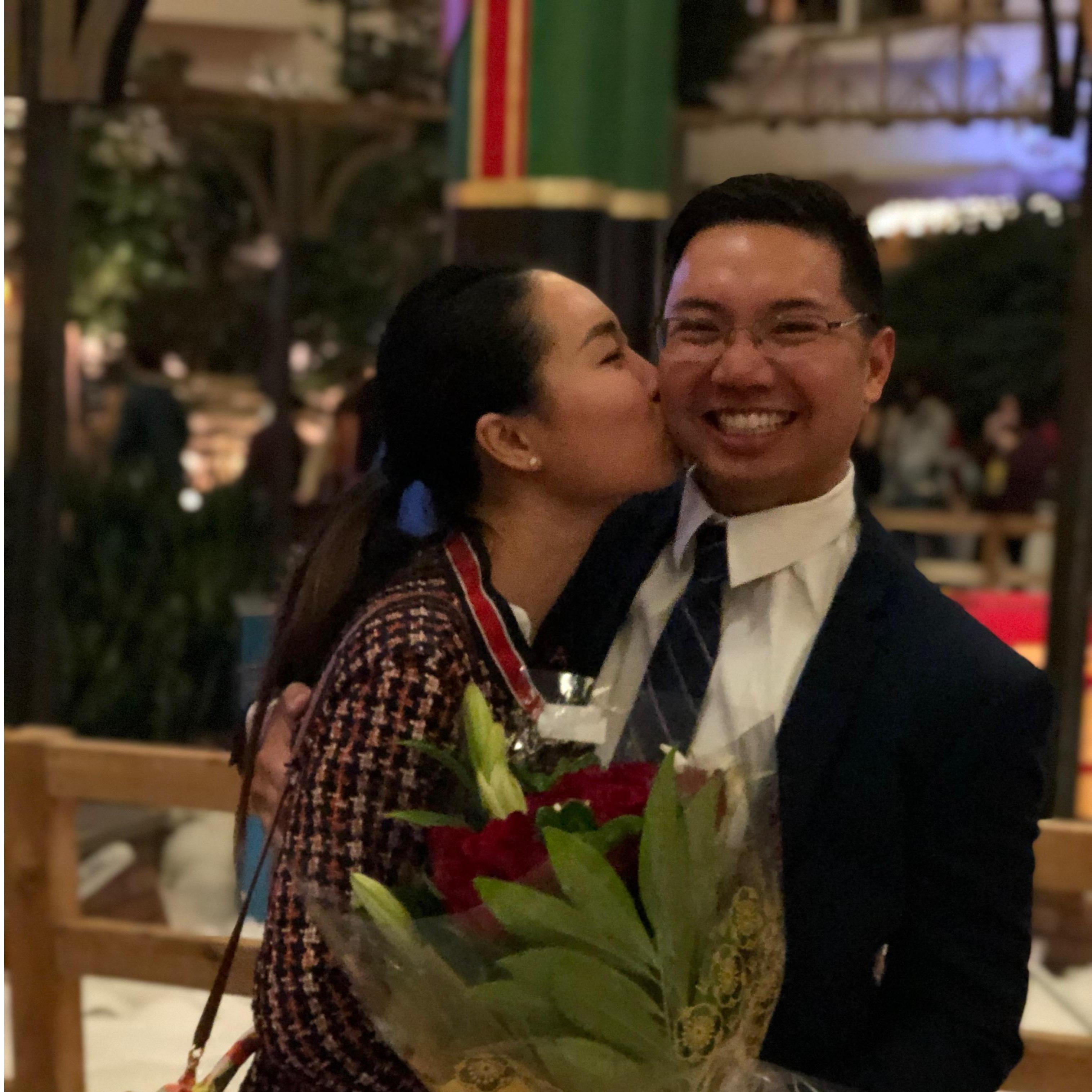 Engaged November 15th at the Gaylor in Grapevine surrounded by hundreds of kids there for a theater convention