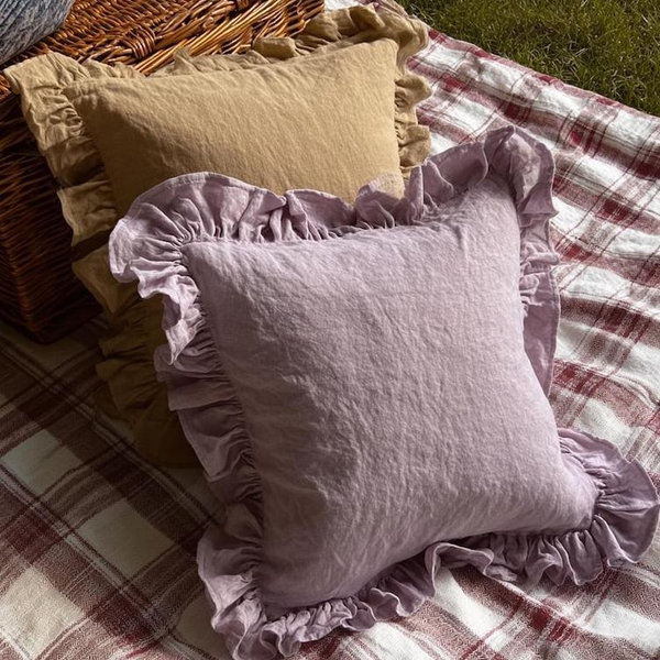 Linen Pillowcase With Ruffles Decorative Soft Ruffled Shams with Zipper closure Custom Size Breathable Pillow Cover Soft Ruffled Case