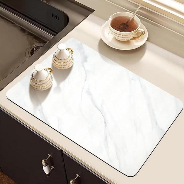 Stone Dish Drying Mat for Kitchen Counter | Quick Drying Diatomaceous Earth Stone Mat | Super Fast Absorbent Marble Dish Drying Pad | Heat Resistant Non-Slip Rack Tableware Mat (15.75 x11.8 inch)