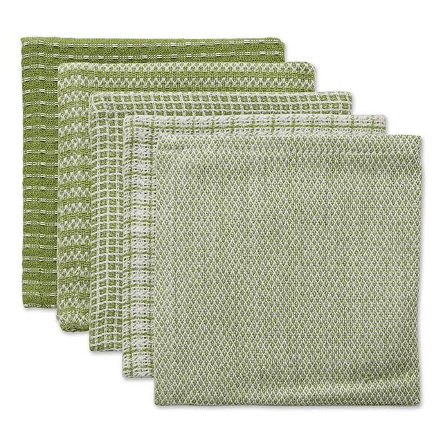 DII Everyday Kitchen Collection Assorted Dishcloth Set, 12x12, Antique Green 5 Piece