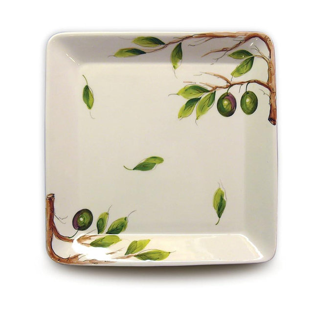 Hand Painted Square Platter with Olives From Italy