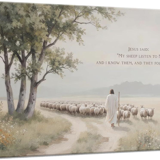 MUJ Jesus And Lamb Canvas Wall Art Jesus The 99 Sheep Religion Stories Wall Decor Picture Christian Bible Prints Shep Herd Lost Lamb Painting Artwork for Living Room Church Home Decoration
