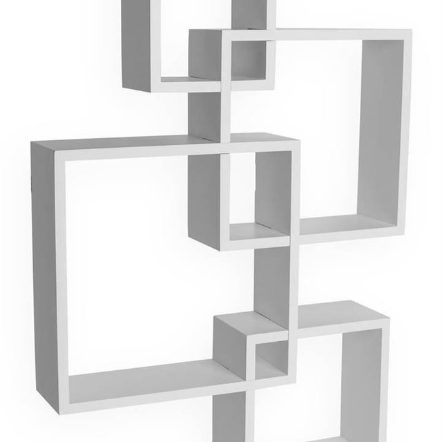 Danya B BR1023WH Decorative Wall Mount Floating Intersecting Cube Accent Wall Shelf - White