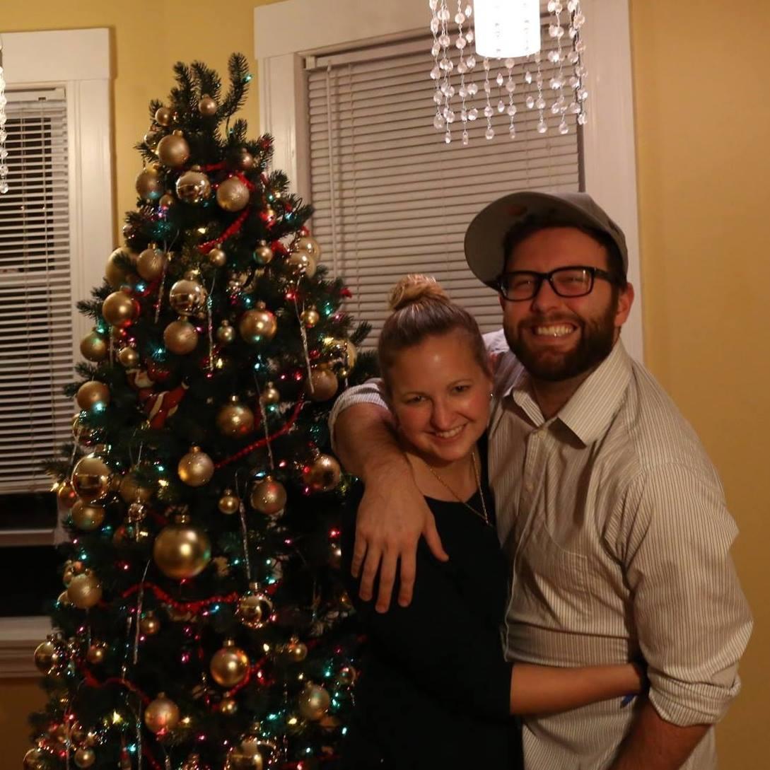Celebrating Christmas in our first apartment together.
