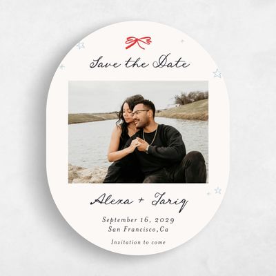 Beige Oval Wedding Save the Date - Moire Photo