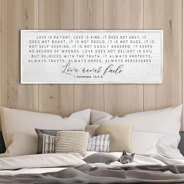 Love is Patient Love is Kind Wall Decor 40"X15" Large Bible Verse Quote 1 Corinthians 13 For Bedroom Above Bed Christianity bible Verse Couple Sign Hanging Wood Framed Wall Art (White）