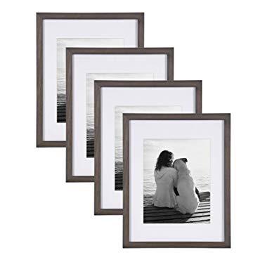 DesignOvation Gallery Wood Photo Frame Set for Customizable Wall Display, Pack of 4 11x14 matted to 8x10 Gray