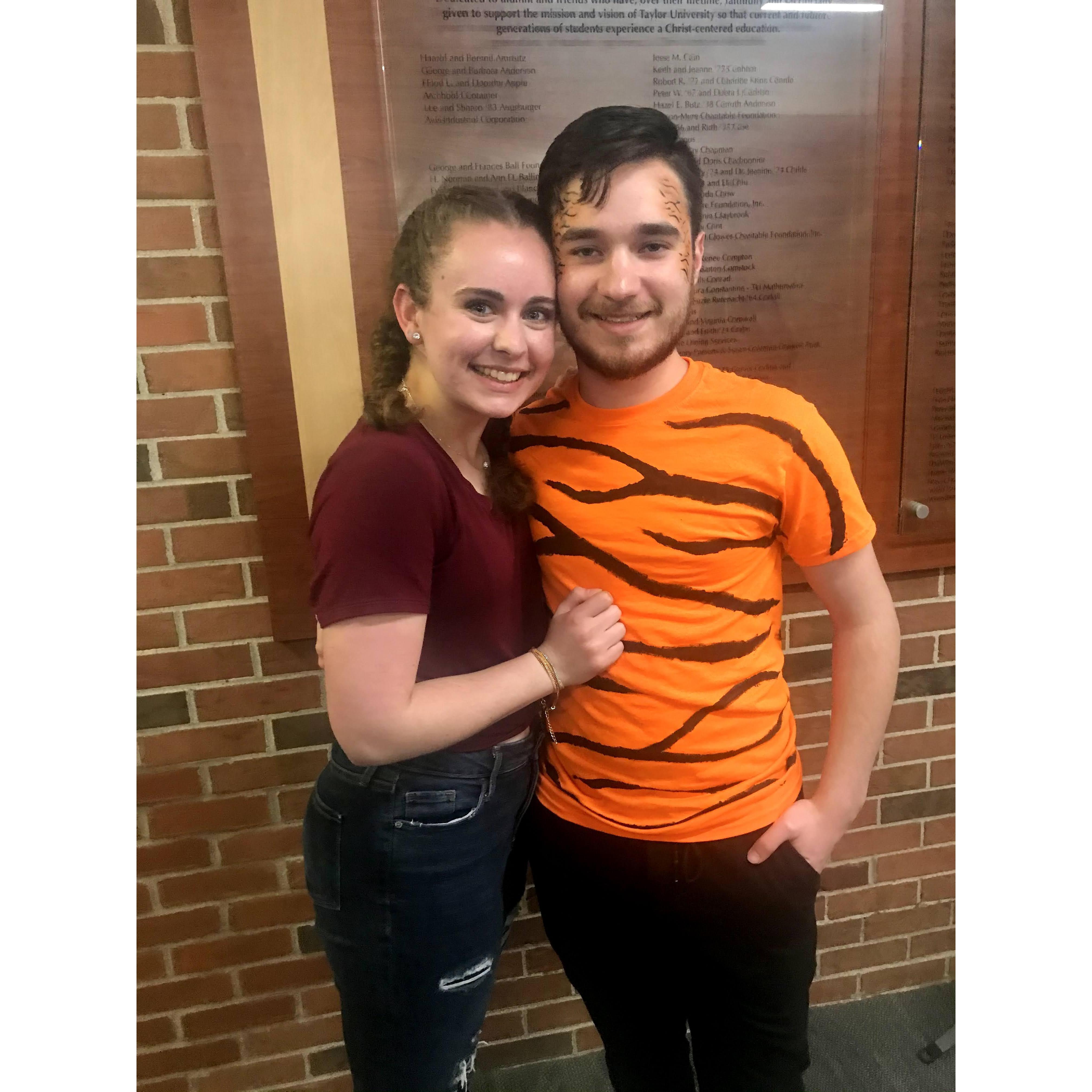 Another fun tradition at Taylor (airband), and Matt was a Tiger!