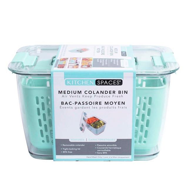 Kitchen Spaces Colander Bin, Produce Saver, Fridge Organizer With Lid, Wash, Strain and Store, Great for Refrigerator, Freezer and Pantry, Medium, Mint Green, Pack of 1