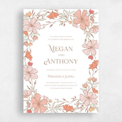 Camel, Pink Wedding Invitation - Leighton Portrait