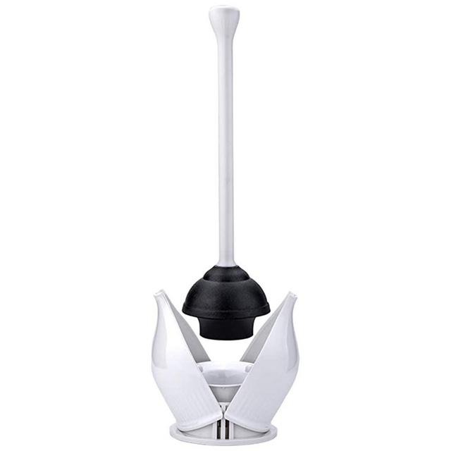 Toilet Plunger, Hideaway Toilet Plunger with Caddy, Plungers for Bathroom with Holder, Heavy Duty Toilet Plunger with Holder - White