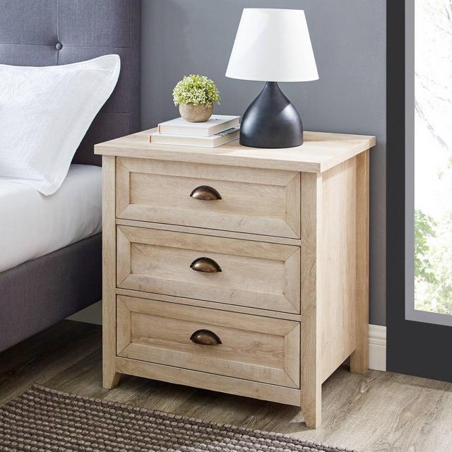 Fontella Transitional 3 Drawer Nightstand White Oak - Saracina Home